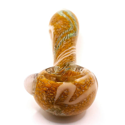Camel Lace Glass Spoon Pipe with White Wave Detail – 4 Inch Hand Pipe Deep Bowl