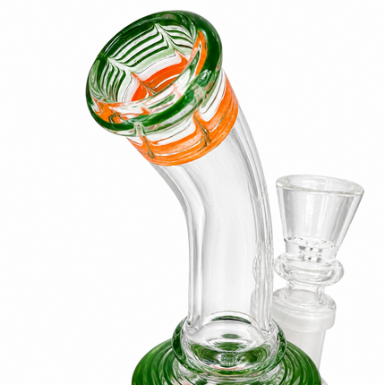 Mini Orange Green White Wig Wag Glass Bong with Bowl - Approx. 7 inch