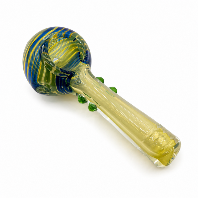 Sapphire Meadow Swirl Thick Glass Spoon Hand Pipe 4.5 Inch