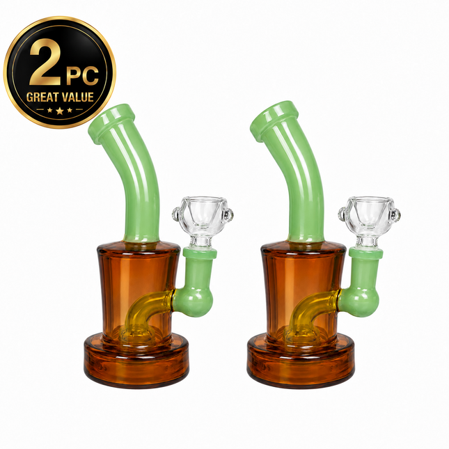 [2PC Bundle] Amber Lime Bloom Drum Body Disc Perc Water Pipe 14mm 6 Inches