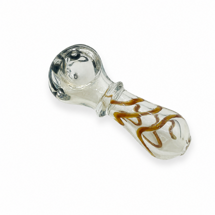 [2PC Bundle] Ribbon Coil Swirl Body Glass Hand Pipe Set Clear Amber Blue