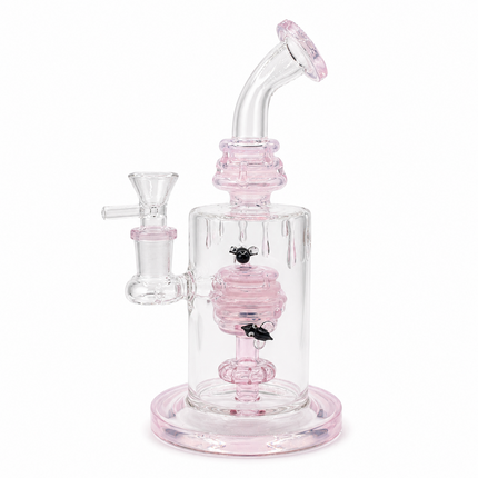 Pink Beehive Percolator 14mm Glass Bong Bent Neck Bee Design - 10 inch