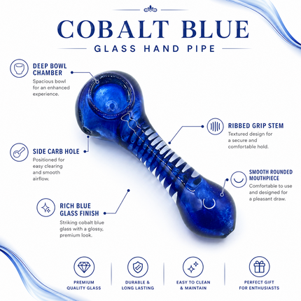Sapphire Blue Glass Spoon Pipe with Twisted Stripe Design - 4.5 inch