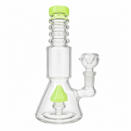 Milky Green Stratos Tri Cone Percolator Glass Water Pipe 14mm 7 inch