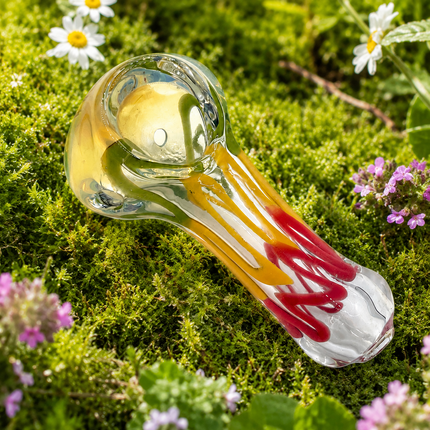 Golden Wave Glass Spoon Pipe 4 Inch Red Yellow Clear Hand Pipe