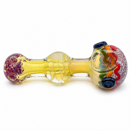 Clear Fumed Rasta Swirl Glass Spoon Pipe with Red Frit Mouthpiece - 5 Inch