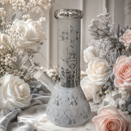 Frost Heart Character Silver Chrome Ice Catcher Glass Water Pipe 14mm - 10 Inch