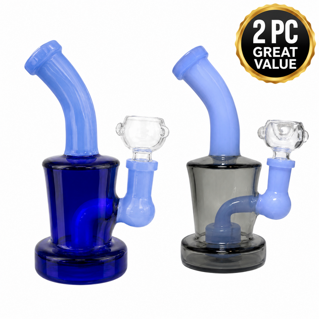 [2PC Bundle] Midnight Blue + Smoke Frost Glass Bong Disc Perc 6 Inch