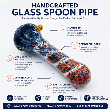 Midnight Ember Confetti Handcraft Glass Pipe Navy Orange Blue Swirl 4.5 inch