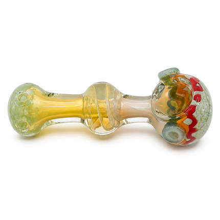 Clear Fumed Rasta Swirl Glass Spoon Pipe with Mint Green Marbles - 5 Inch