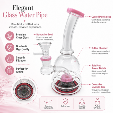 Rosy Mandala Pink Sphere Glass Bong Disc Percolator 14mm Bowl 7 Inch
