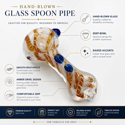 Snow Caramel Twist Handcraft Glass Pipe White Amber Blue 3.5-4 inch