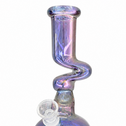 Purple Rainbow Mirror Chrome S-Curve Glass Water Pipe Disc Percolator 11 inch