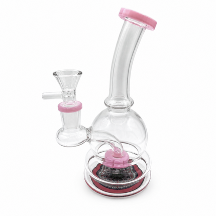 Rosy Mandala Pink Sphere Glass Bong Disc Percolator 14mm Bowl 7 Inch