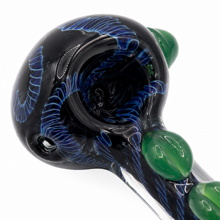 [2PC Bundle] 4 Inch Midnight Serpent Vine Glass Hand Pipe Raised Leaf Swirl