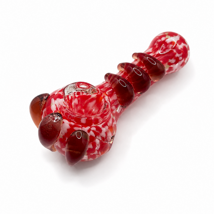 Red White Frit Handcraft Glass Spoon Pipe Deep Red Teardrop Accents 4.5 inch
