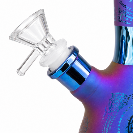 Nebula Mandala Blue Purple Chrome Ice Catcher Glass Water Pipe 14mm - 10 Inch