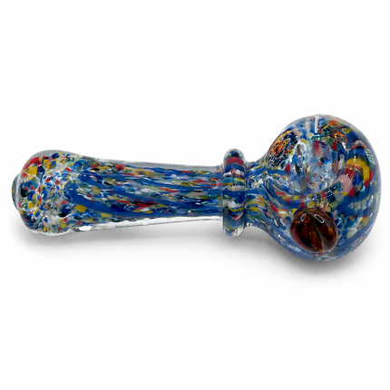 Confetti Blue Glass Spoon Pipe with Amber Crown – 4 Inch Hand Pipe