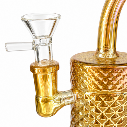Gold Chrome Pineapple Textured Glass Water Pipe with 14mm Bowl