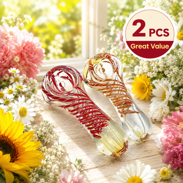 [2PC Bundle] Candy Cane Amber Spiral Handcraft Glass Pipes 3 inch