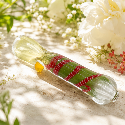 Moss Candy Handcraft Glass Chillum Pipe Clear Green Red 3~3.5 inch