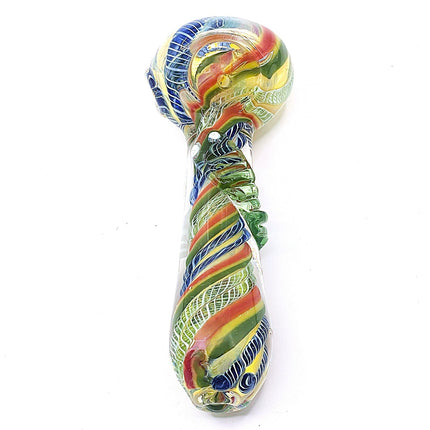 Rainbow Lattice Glass Spoon Pipe – 4 Inch Hand Pipe Deep Bowl