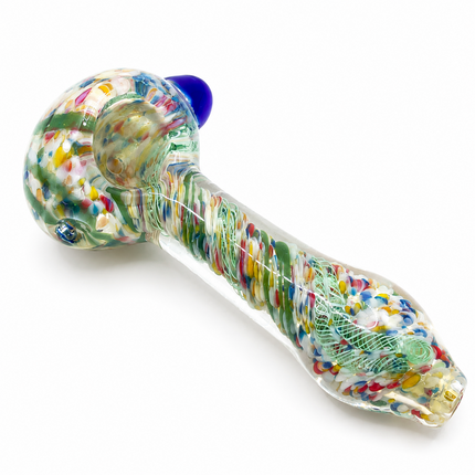 Clear White Multicolor Confetti Twist Glass Spoon Pipe Hand Pipe - 4.5 inch
