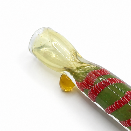 Moss Candy Handcraft Glass Chillum Pipe Clear Green Red 3~3.5 inch