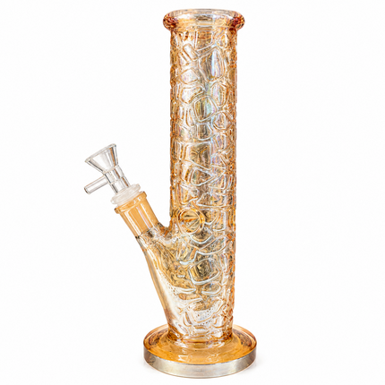 Honey Chrome Rose Gold Textured Straight Tube Glass Bong 14mm Bowl – 12 Inch