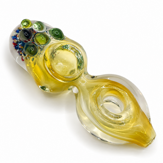 Honey Orbit Glass Hand Pipe with Bubble Crown – 4 Inch Amber Pipe