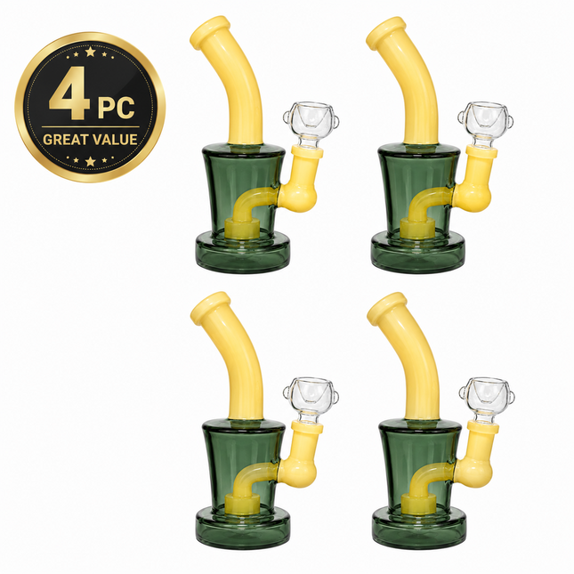 [4PC Bundle] Dark Gray Yellow Disc Perc Water Pipe 14mm 6 inch