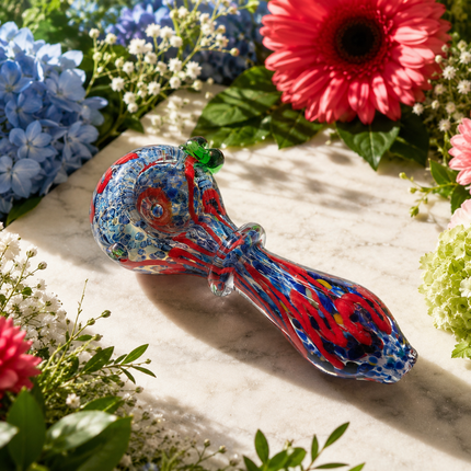 Crimson Reef Handcraft Glass Pipe Red Blue Art Glass 4-4.5 inch