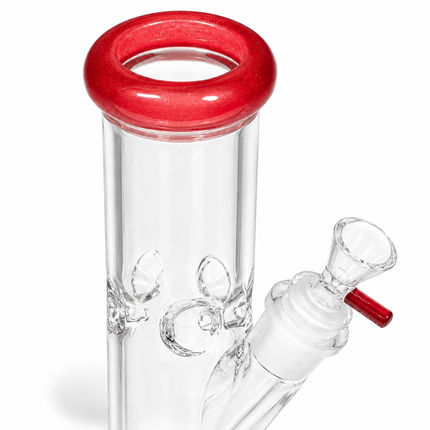 Red Accent Straight Tube Glass Water Pipe Ice Catcher Downstem 10 inch