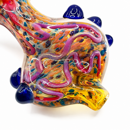 Sunset Reef Confetti Glass Spoon Pipe with Blue Marble Grips – 4.5–5 Inch