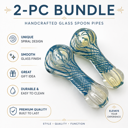 [2PC Bundle] Aqua Current Spiral Handcraft Glass Pipes 3 inch