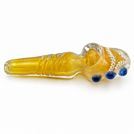 Golden Ribbon Amber Glass Spoon Pipe – 4 Inch Hand Pipe Blue Accent