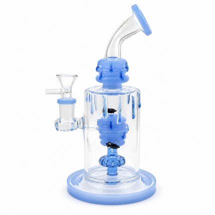 Blue Beehive Percolator 14mm Glass Bong with Bent Neck - 10 inch