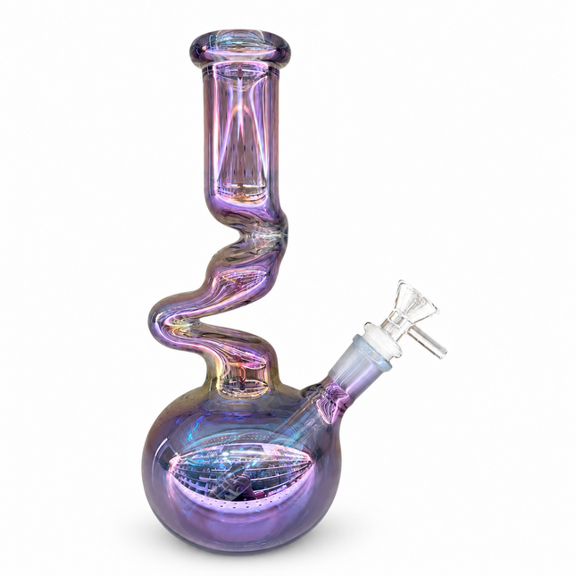 Purple Rainbow Mirror Chrome S-Curve Glass Water Pipe Disc Percolator 11 inch
