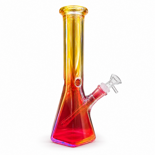 Gold Red Chrome Hexagon Glass Water Pipe Ice Catcher 14mm Bowl 10.5 inch