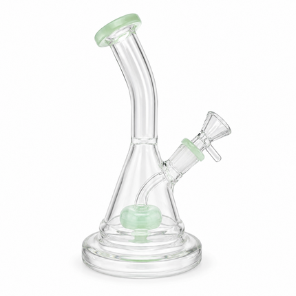 Mint Green Glass Water Pipe Clear Disc Percolator Bent Neck 7 inch