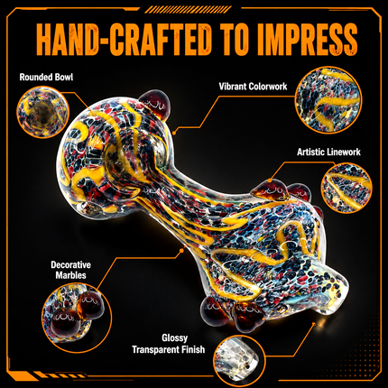 Multicolor Twisted Body Dragon Glass Spoon Pipe Burgundy Horn Accents 5 Inch