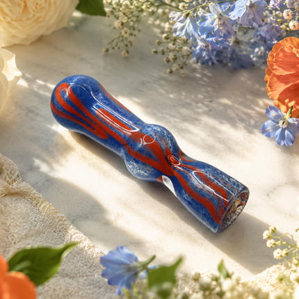 Sapphire Ember Handcraft Glass Chillum Pipe Blue Orange 3~3.5 inch