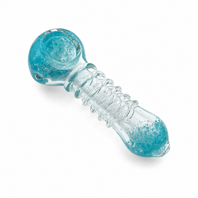 Aqua Frost Handcraft Glass Spoon Pipe Clear Ribbed Light Blue 4.5 inch