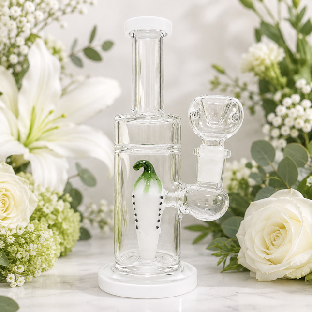 Ghost White Pepper Showerhead Perc Glass Water Pipe 14mm 6.5 inch