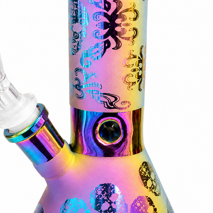 Prism Skull Rainbow Chrome Ice Catcher Glass Water Pipe 14mm Bowl - 10 Inch