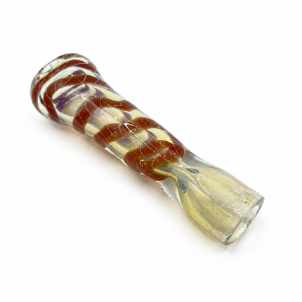 Caramel Ribbon Handcraft Glass Chillum Pipe Clear Brown Wrap 3~3.5 inch