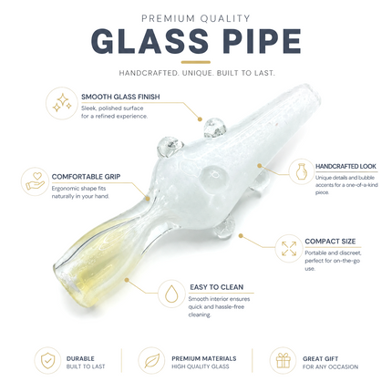 Crystal Frost Handcraft Glass Chillum Pipe Clear White Raised Grip 3~3.5 inch