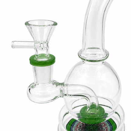 Emerald Mandala Green Sphere Glass Bong Disc Percolator 14mm Bowl 7 Inch