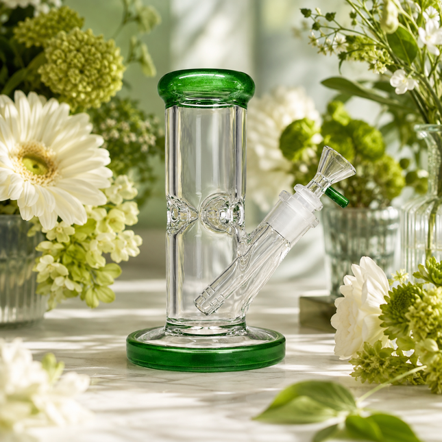 Dark Green Accent Straight Tube Glass Water Pipe Ice Catcher Downstem 10 inch