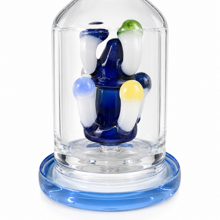 Navy Glass Bong with Whimsical Mushroom Percolator & Bowl - 7.5 inch
